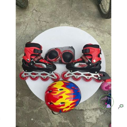 Giày Patin Trẻ Em Kèm Mũ Bảo Hiểm và Bộ Bảo Hộ - An Toàn Vui Chơi, Có Bánh Xe Đèn LED Phát Sáng, Size S/M/L, Đỏ/Xanh/Hồng