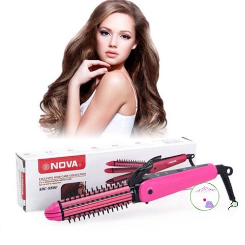 Lược Điện Nova 3 Trong 1 NHC-8890 - Thiết Bị Làm Xoăn, Uốn Phồng và Sấy Cúp Thời Trang Màu Hồng