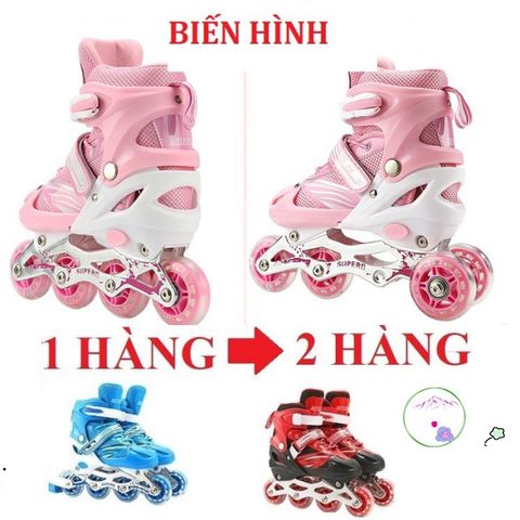 Giày Trượt Patin Biến Hình Cho Trẻ Em - Điều Chỉnh Từ 1 Hàng Sang 2 Hàng + Bộ Bảo Hộ ️ - Phiên Bản Mới tại Hanna Shop