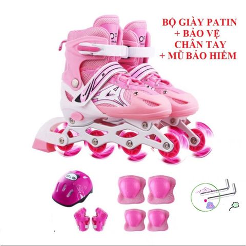 Giày Trượt Patin Trẻ Em Cao Cấp Có Đèn LED - Bộ Bảo Hộ An Toàn Gồm Mũ và Găng Tay, Phù Hợp Cho Bé 3-10 Tuổi