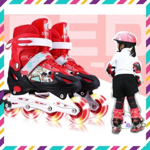 Giày Patin Trẻ Em Cao Cấp Có Thể Điều Chỉnh Size, Đèn Flash, Bộ Bảo Vệ Toàn Diện - Giày Trượt An Toàn Cho Bé 3-12 Tuổi