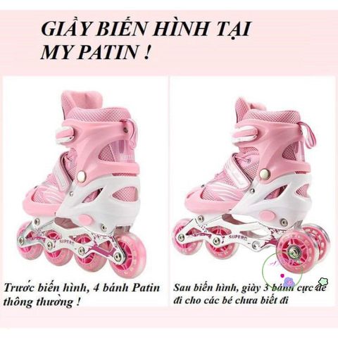 Giày Patin Power An Toàn Cho Trẻ - Điều Chỉnh Bánh Xe 2 Hàng, Phát Sáng, Dành Cho Bé Mới Học Trượt Patin