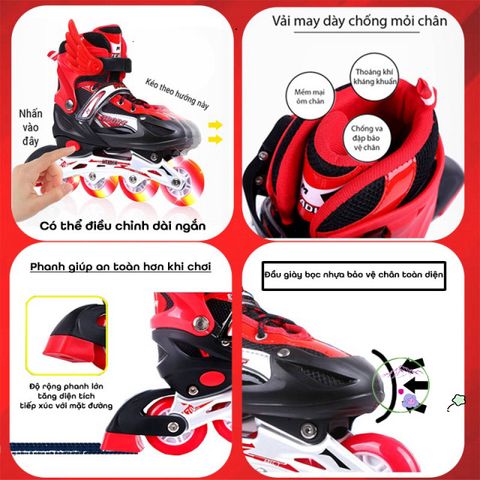 Giày Patin Điều Chỉnh Kích Thước Cho Trẻ Em & Người Lớn - Thể Thao, Đồ Chơi, Cánh Hỗ Trợ Trượt Mượt Mà, Nhiều Màu Sắc
