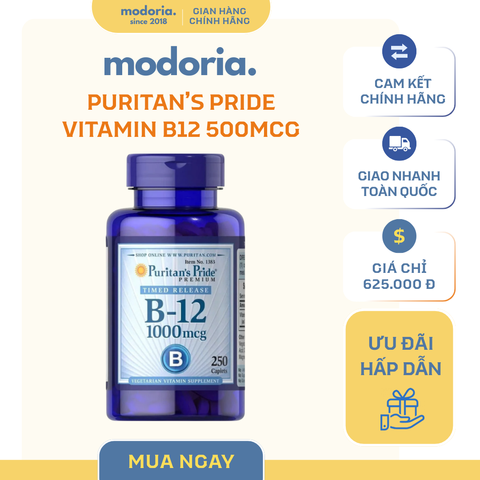 Viên Uống Bổ Sung Vitamin B12 Puritan's Pride 500mcg - Hỗ Trợ Máu, Tăng Cường Trí Não, 100 Viên, Dễ Uống, Mỹ