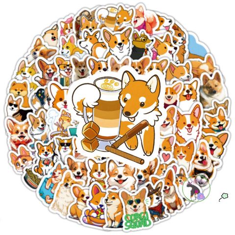 Bộ Sticker Chó Corgi Mông Bự Cute Chống Nước - Hình Dán Đa Dạng 5/20/40/100 Cái Cho Laptop, Mũ Bảo Hiểm, Vali