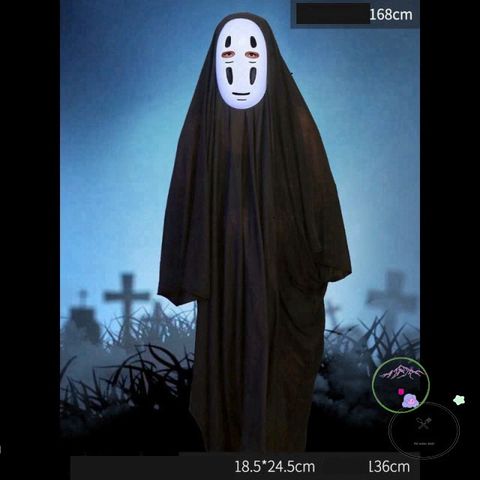 Bộ trang phục Vô Diện Halloween - Áo choàng đen, mặt nạ và găng tay đầy đủ phụ kiện cho lễ hội hóa trang ấn tượng