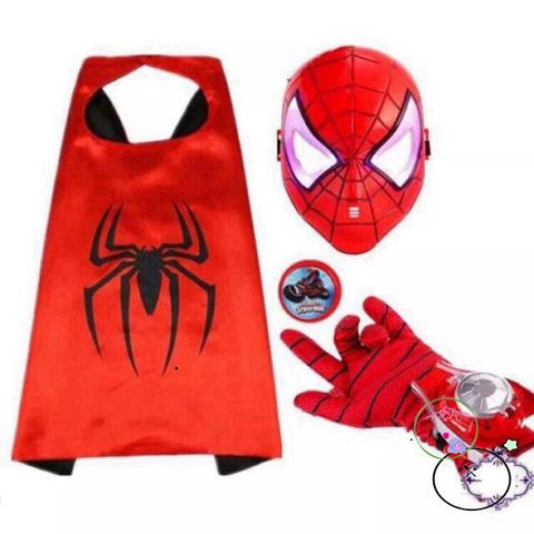 Bộ Hóa Trang Halloween 5 Món Người Nhện - Mặt Nạ, Áo Choàng & Găng Tay Cho Bé Siêu Anh Hùng, Chất Liệu Satin Mềm Mại, Đồ Chơi Cosplay