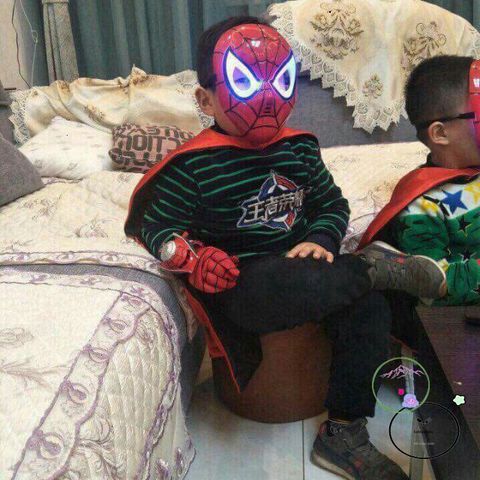 Bộ Hóa Trang Halloween 5 Món Người Nhện - Mặt Nạ, Áo Choàng & Găng Tay Cho Bé Siêu Anh Hùng, Chất Liệu Satin Mềm Mại, Đồ Chơi Cosplay