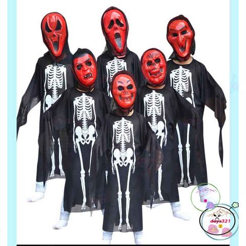 Áo choàng Halloween kèm mũ - Bộ trang phục hóa trang đầu lâu, xương, dơi, ma cà rồng - Phong cách Châu Âu ấn tượng