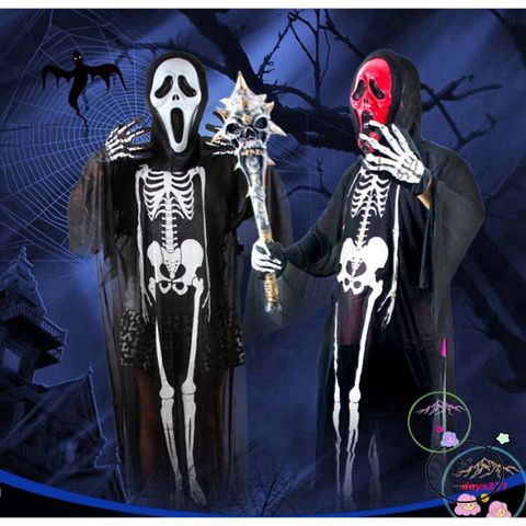 Áo choàng Halloween kèm mũ - Bộ trang phục hóa trang đầu lâu, xương, dơi, ma cà rồng - Phong cách Châu Âu ấn tượng