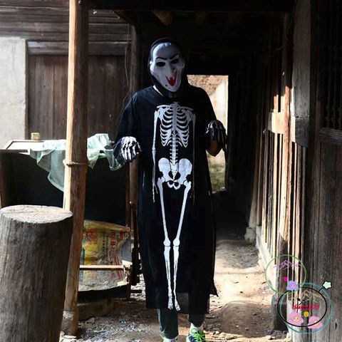Áo choàng Halloween kèm mũ - Bộ trang phục hóa trang đầu lâu, xương, dơi, ma cà rồng - Phong cách Châu Âu ấn tượng