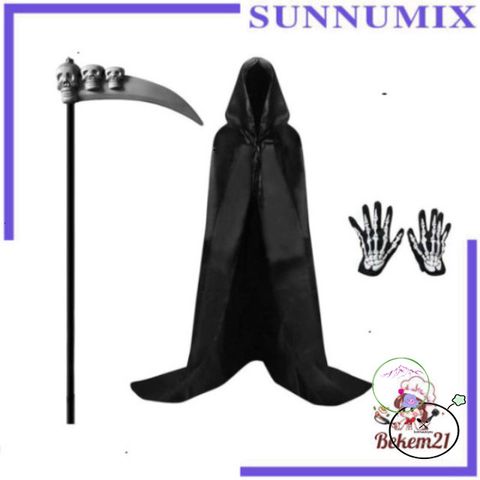 Bộ Hóa Trang Thần Chết 4 Món - Áo Choàng, Mặt Nạ, Lưỡi Hái & Găng Tay Cho Halloween - Thời Trang Kinh Dị Cho Trẻ Em