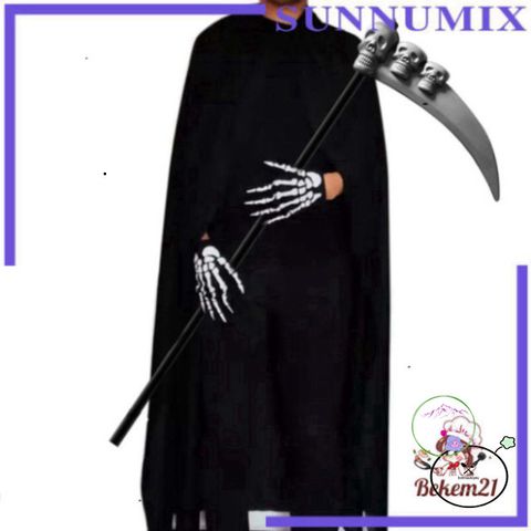 Bộ Hóa Trang Thần Chết 4 Món - Áo Choàng, Mặt Nạ, Lưỡi Hái & Găng Tay Cho Halloween - Thời Trang Kinh Dị Cho Trẻ Em
