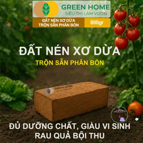 Đất Nén Hữu Cơ GreenHome 800gr - Viên Nén Phân Bón Tăng Trưởng Rau Hoa, Nở Gấp 5 Lần, Tiện Lợi, Tái Sử Dụng