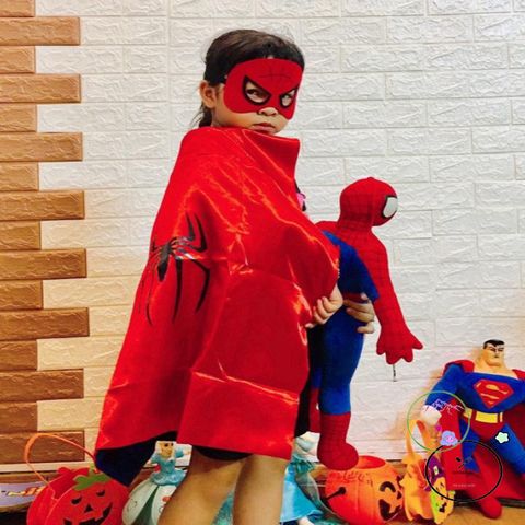 Áo choàng Spider-Man cho trẻ em kèm mặt nạ Halloween - Trang phục cosplay siêu anh hùng thú vị cho bé yêu