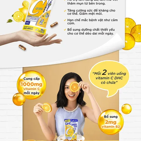 Viên Uống DHC Vitamin C Nhật Bản Giúp Trắng Da - 60 Viên Vitamin C Chính Hãng Hỗ Trợ Làm Sáng Da và Tăng Cường Đề Kháng