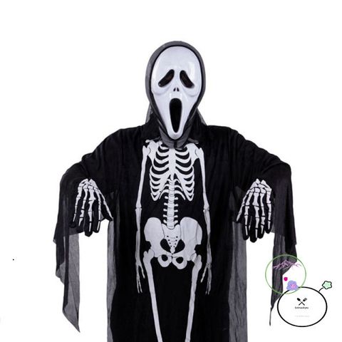 Bộ hóa trang Thần Chết Halloween cho bé - Áo bộ xương, mặt nạ, lưỡi hái và găng tay, Trang phục lễ hội ma độc đáo.