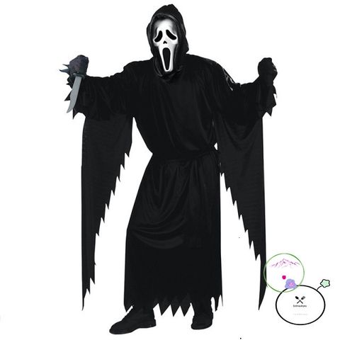 Bộ trang phục Thần Chết huyền bí kèm mặt nạ Halloween cho người lớn - Áo dài, găng tay, chất liệu polyester, Cosplay lễ hội