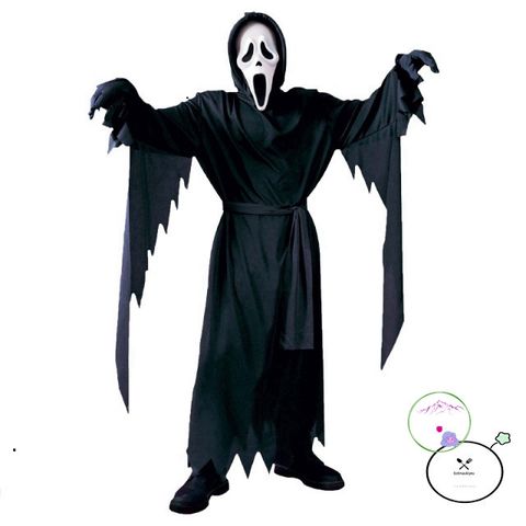 Bộ trang phục Thần Chết huyền bí kèm mặt nạ Halloween cho người lớn - Áo dài, găng tay, chất liệu polyester, Cosplay lễ hội