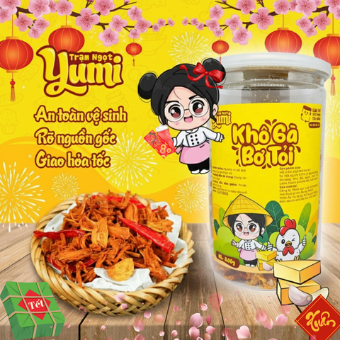 Khô Gà Sốt Bơ Tỏi Yumi - Đồ Ăn Vặt Ngon Béo Nhẹ 200g, Thơm Ngậy An Toàn Vệ Sinh, Gà Xé Sợi Việt Nam