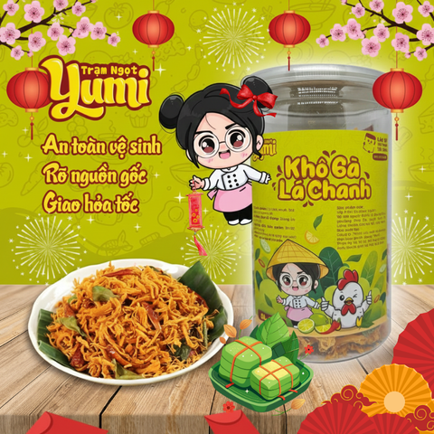 Khô Gà Lá Chanh Yumi - Đồ Ăn Vặt Hảo Hạng Xé Sợi Chua Cay Thơm Ngon An Toàn - 200g/300g