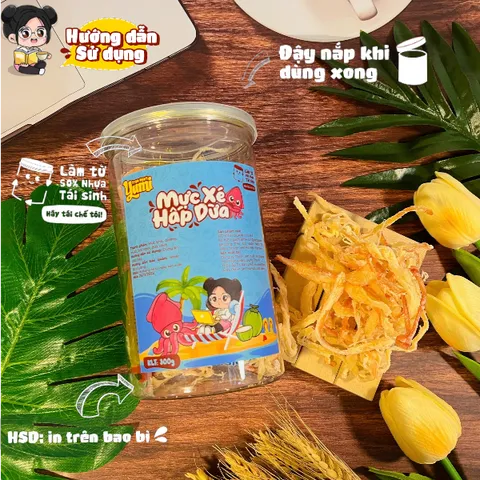 Mực Xé Hấp Dừa Yumi - Đồ Ăn Vặt Nguyên Liệu Tự Nhiên 200g - Ngon Miệng, Đậm Đà Hương Vị Việt Nam