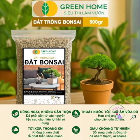 Đất Trồng Bonsai GreenHome 500Gr - Khả Năng Giữ Ẩm Tối Ưu, Thoáng Khí Tự Nhiên, Phát Triển Rễ Mạnh Mẽ Cho Cây Cảnh