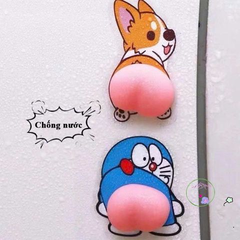 Sticker 3D Silicon Mông Dễ Thương - Dán Trang Trí Ô Tô, Điện Thoại, Tủ Lạnh Hình Doremon, Corgi, Crayon Shin-chan