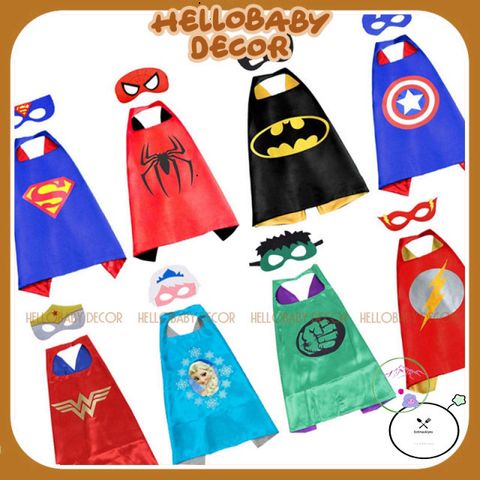 Áo Choàng Siêu Nhân Kèm Mặt Nạ Hóa Trang Halloween - Thời Trang Cho Bé 2-5 Tuổi, Phụ Kiện Tiệc Halloween, Người Nhện, Batman, Elsa