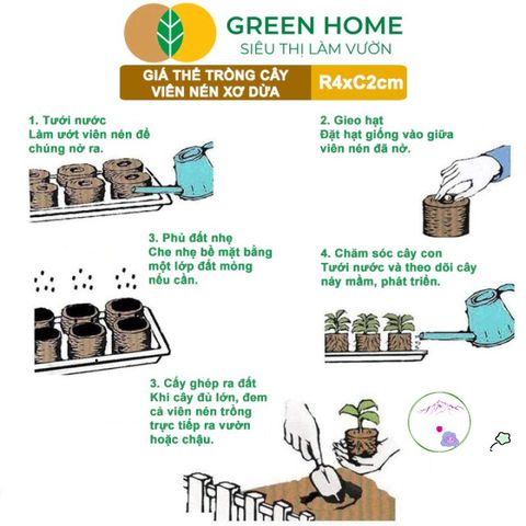 Viên Nén Xơ Dừa GreenHome - Giải Pháp Ơm Hạt Tăng Trưởng Nhanh Chóng, Thay Thế Nylon - Dinh Dưỡng 99% cho Cây Cảnh, Dâu Tây, Rau Hoa