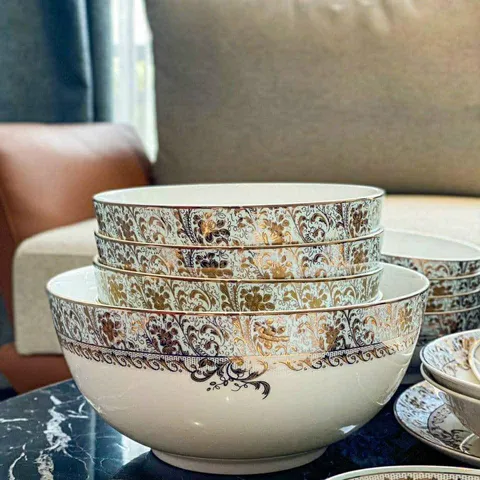 Bộ đồ ăn sứ xương Imperial London Xanh Ngọc Dây Vàng - 50 Chi Tiết Sang Trọng cho Bữa Tiệc và Gia Đình