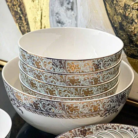 Bộ đồ ăn sứ xương Imperial London Xanh Ngọc Dây Vàng - 50 Chi Tiết Sang Trọng cho Bữa Tiệc và Gia Đình