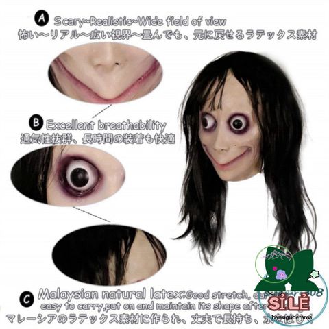 Mặt Nạ Halloween Momo Tóc Dài - Phụ Kiện Hóa Trang Độc Đáo Cho Bữa Tiệc, Giáng Sinh, và Lễ Hội Thú Vị
