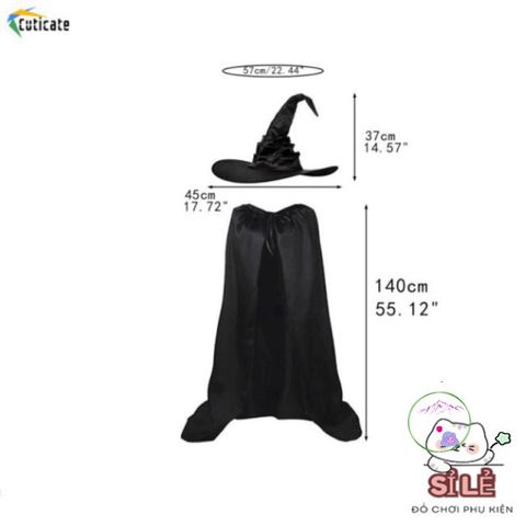 Bộ Trang Phục Phù Thủy - Áo Choàng và Mũ Halloween Cao Cấp, Lý Tưởng Cho Trò Chơi Nhập Vai và Sự Kiện Hóa Trang