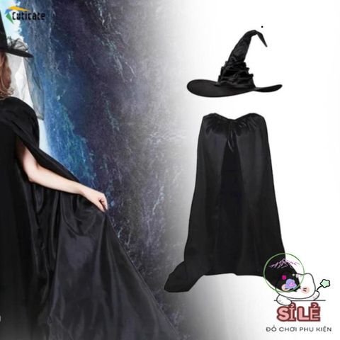 Bộ Trang Phục Phù Thủy - Áo Choàng và Mũ Halloween Cao Cấp, Lý Tưởng Cho Trò Chơi Nhập Vai và Sự Kiện Hóa Trang