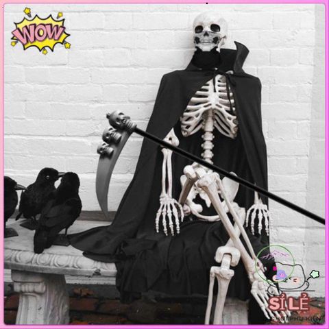 Bộ Trang Phục Halloween Thần Chết 3 Món - Áo Choàng và Găng Tay Hình Xương, Phong Cách Kinh Dị Hấp Dẫn cho Tiệc Hóa Trang
