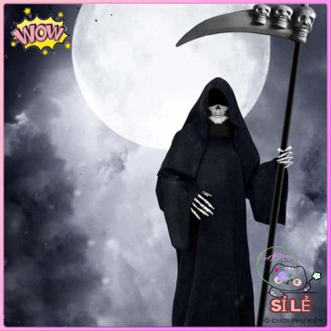 Bộ Trang Phục Halloween Thần Chết 3 Món - Áo Choàng và Găng Tay Hình Xương, Phong Cách Kinh Dị Hấp Dẫn cho Tiệc Hóa Trang