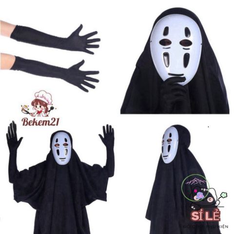 Bộ Vô Diện Cosplay - Áo Choàng Đen và Mặt Nạ Huyền Bí Cho Fan Anime, Phong Cách Thời Trang Unisex, Độc Đáo và Thoải Mái