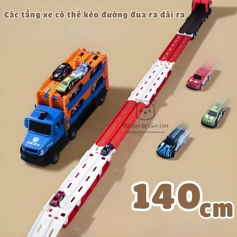 Xe Tải Chở Xe 2 Tầng Kèm Đường Đua Bệ Phóng - Đồ Chơi Ô Tô Có Đèn LED & Âm Thanh Cho Bé 3 Tuổi Trở Lên