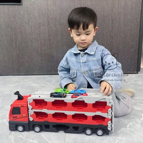 Xe Tải Chở Xe 2 Tầng Kèm Đường Đua Bệ Phóng - Đồ Chơi Ô Tô Có Đèn LED & Âm Thanh Cho Bé 3 Tuổi Trở Lên