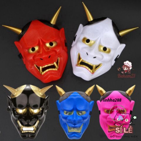 Mặt Nạ Hóa Trang Quỷ Oni Hannya Halloween - Độc Đáo 2 Sừng, Nhiều Màu Sắc Đỏ, Trắng, Đen Cho Bữa Tiệc Hóa Trang Ma Quái