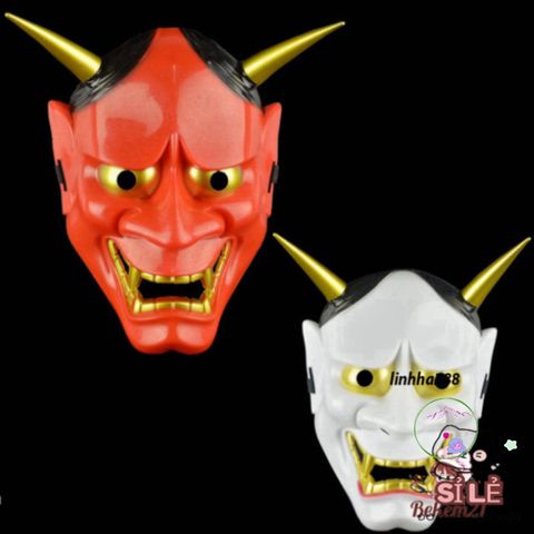 Mặt Nạ Hóa Trang Quỷ Oni Hannya Halloween - Độc Đáo 2 Sừng, Nhiều Màu Sắc Đỏ, Trắng, Đen Cho Bữa Tiệc Hóa Trang Ma Quái