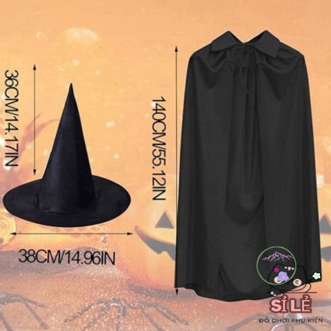 Bộ Áo Choàng và Mũ Phù Thủy Royal Witch - Trang Phục Halloween Độc Đáo Cho Trẻ Em và Người Lớn, Thể Hiện Tinh Thần Kỳ Diệu
