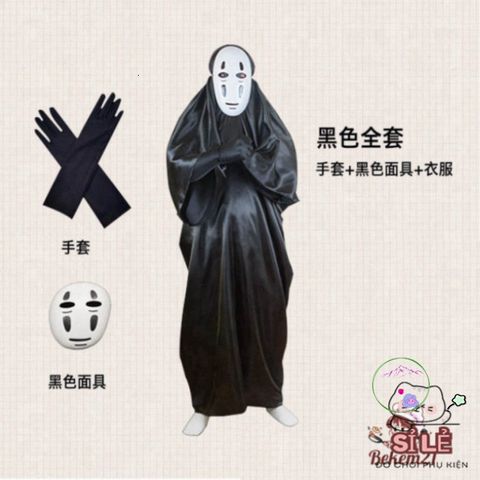 Bộ Đồ Hóa Trang Vô Diện - Set Cosplay Huyền Bí Với Áo Choàng, Mặt Nạ Và Găng Tay Đen Duy Nhất Cho Halloween