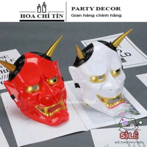 Mặt Nạ Nhật Bản Hannya Oni Hai Sừng Màu Đỏ Trắng - Nghệ Thuật Trang Trí Văn Hóa Nhật Bản, Quà Tặng Hóa Trang độc Đáo