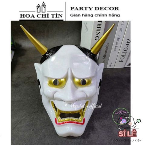 Mặt Nạ Nhật Bản Hannya Oni Hai Sừng Màu Đỏ Trắng - Nghệ Thuật Trang Trí Văn Hóa Nhật Bản, Quà Tặng Hóa Trang độc Đáo