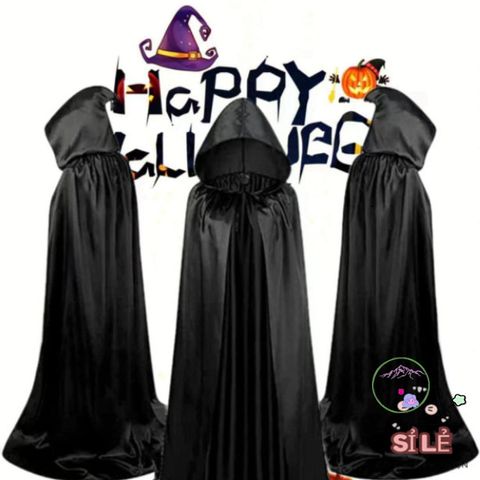 Áo Choàng Halloween Đen Mũ Hoods Cho Trẻ Em & Người Lớn - Hóa Trang Phù Thủy, Ma Cà Rồng, Thú Vị, Dễ Dàng Sử Dụng