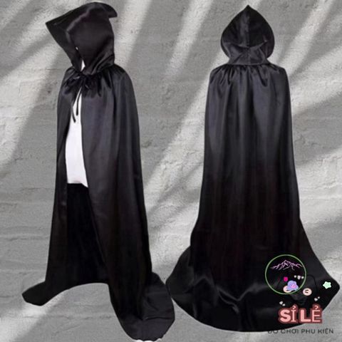 Áo Choàng Halloween Đen Mũ Hoods Cho Trẻ Em & Người Lớn - Hóa Trang Phù Thủy, Ma Cà Rồng, Thú Vị, Dễ Dàng Sử Dụng