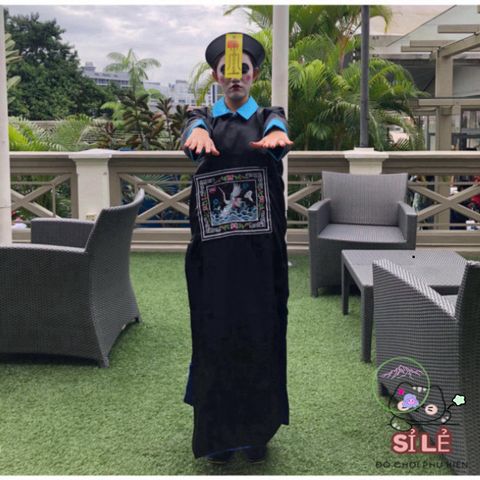 Bộ đồ hóa trang Halloween Cương Thi Trung Hoa - Áo Dài độc đáo với mũ đuôi sam và bùa hộ mệnh cho bữa tiệc thú vị