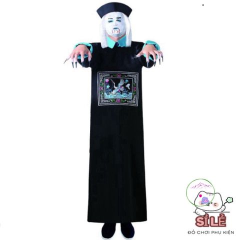 Bộ đồ hóa trang Halloween Cương Thi Trung Hoa - Áo Dài độc đáo với mũ đuôi sam và bùa hộ mệnh cho bữa tiệc thú vị